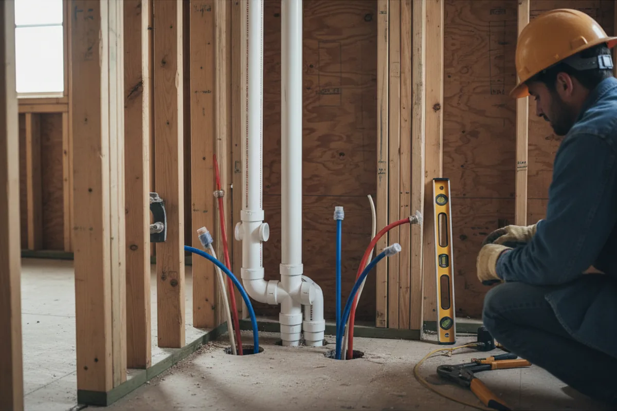 Drain and supply rough-in during Drain Cleaning in Philadelphia